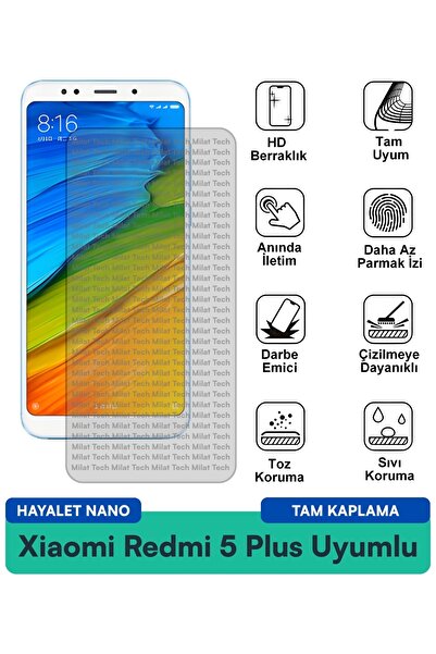 Milat Tech طبقة حماية للشاشة من Xiaomi Redmi 5 Plus Hayalet Nano مقاومة للخدو...
