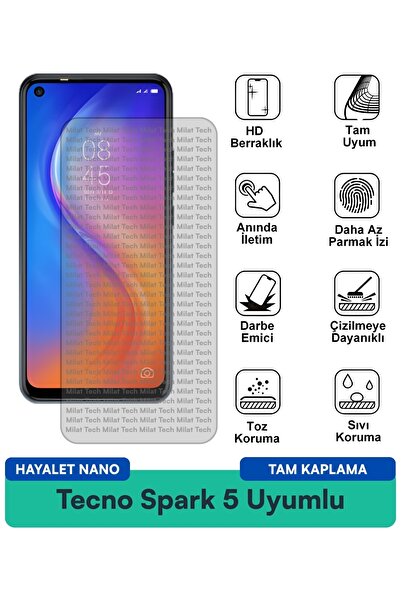 Milat Tech طبقة حماية للشاشة من Tecno Spark 5 Hayalet Nano مقاومة للخدوش والص...