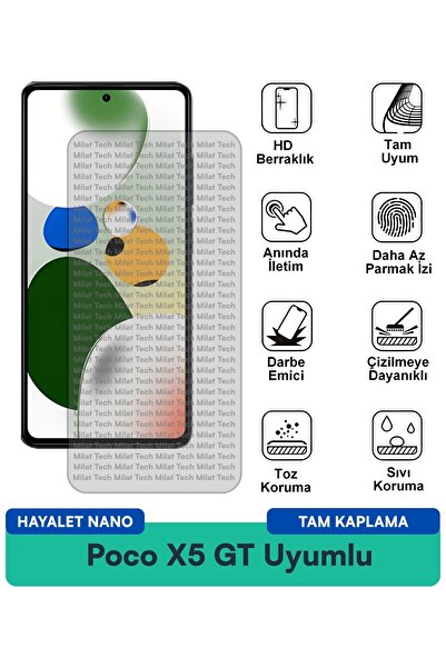 Milat Tech طبقة حماية للشاشة من Poco X5 GT Hayalet Nano، سهلة التركيب بدون فق...