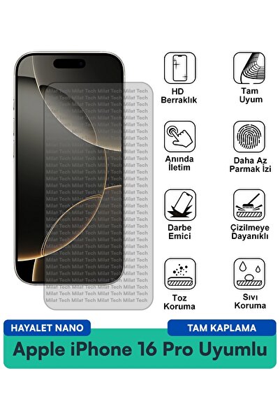 Milat Tech فيلم حماية شاشة آيفون 16 برو من أبل، نانو شفاف، مقاوم للخدوش والصدمات