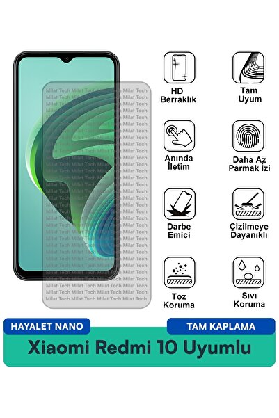 Milat Tech فيلم حماية شاشة Xiaomi Redmi 10 Hayalet Nano خالٍ من الفقاعات ومقا...