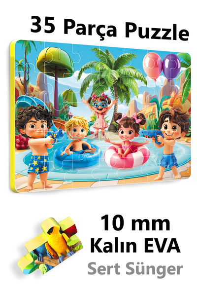 EVAKANCA 35 Parçalı Kalın Çocuk Puzzle Yapboz Havuzda Çocuklar