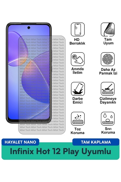 Milat Tech فيلم حماية الشاشة Infinix Hot 12 Play Hayalet Nano مقاوم للخدوش وا...