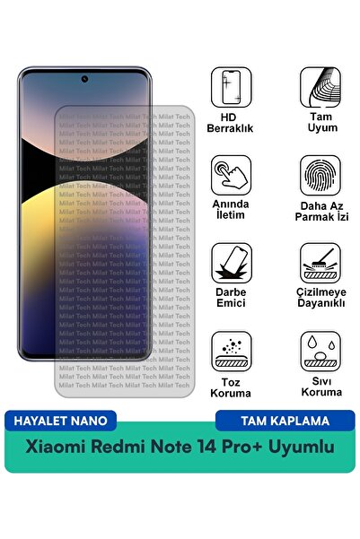 Milat Tech فيلم حماية شاشة Xiaomi Redmi Note 14 Pro+ Hayalet Nano مقاوم للخدو...