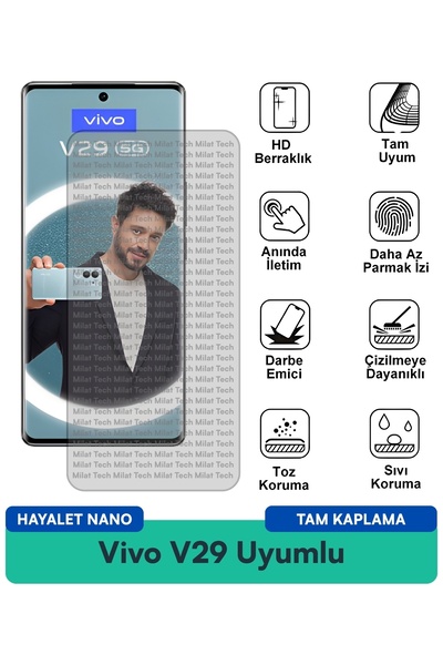 Milat Tech فيلم حماية الشاشة Vivo V29 Hayalet Nano الذي يمتص الصدمات ويحمي ال...