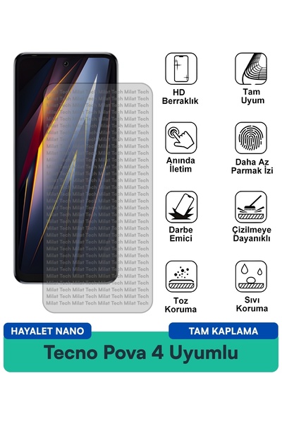 Milat Tech فيلم حماية الشاشة Tecno Pova 4 Hayalet Nano حماية طويلة الأمد من ا...