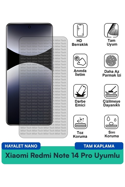 Milat Tech فيلم حماية شاشة Xiaomi Redmi Note 14 Pro Hayalet Nano مقاوم للخدوش...