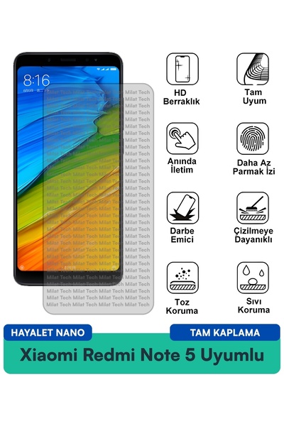 Milat Tech تطبيق Xiaomi Redmi Note 5 Ghost Nano لحماية الشاشة، عملية بدون فقاعات