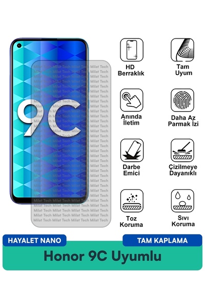 Milat Tech طبقة حماية للشاشة من Honor 9C Hayalet Nano مضادة للخدش ومقاومة للبقع