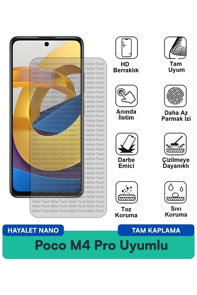 Milat Tech طبقة حماية للشاشة من Poco M4 Pro Hayalet Nano مقاومة للخدوش والصدمات