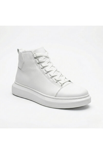 BESKAR Beyaz Bağcıklı Yüksek Tabanlı Erkek Spor Bot - Tarz High-Top Sneaker B...