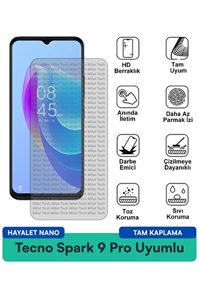 Milat Tech فيلم حماية الشاشة Tecno Spark 9 Pro Hayalet Nano ذو هيكل رقيق وسهل...