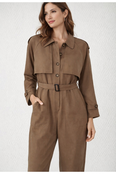 ARDSU Kadin Kahverengi Kumaş Tulum