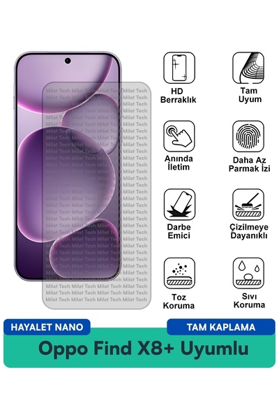 Milat Tech Oppo Find X8+ Hayalet Nano طبقة حماية للشاشة تدوم طويلاً وتحمي من ...