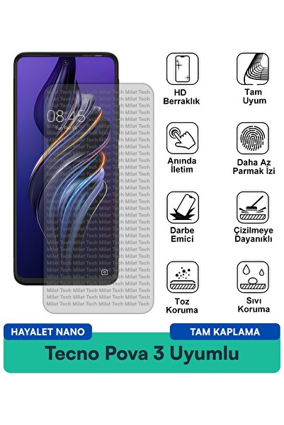 Milat Tech فيلم حماية الشاشة Tecno Pova 3 Hayalet Nano مقاوم للخدوش والصدمات