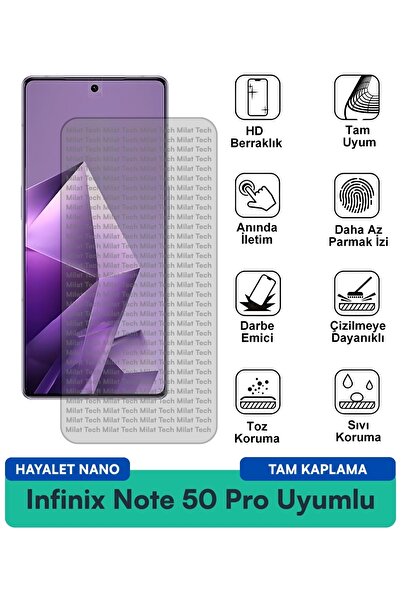 Milat Tech فيلم حماية الشاشة Infinix Note 50 Pro Hayalet Nano مقاوم للخدوش وا...