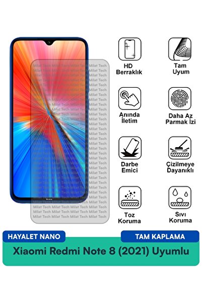 Milat Tech فيلم حماية الشاشة Xiaomi Redmi Note 8 (2021) Hayalet Nano مقاوم لل...