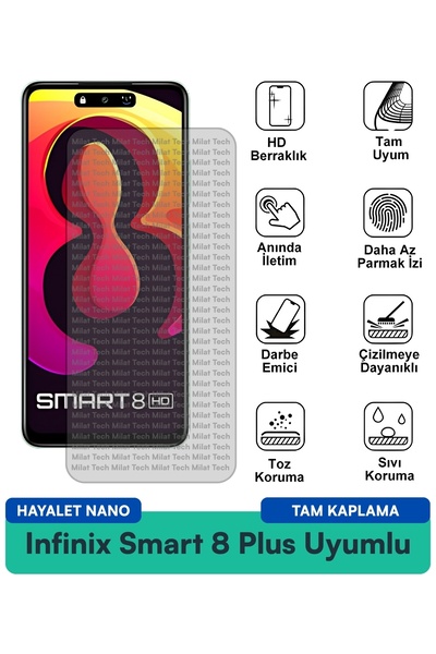 Milat Tech فيلم حماية الشاشة Infinix Smart 8 HD Hayalet Nano مقاوم للخدوش وال...