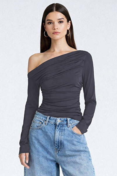 Edela Women's One Shoulder Low Gathered Smoked Blouse