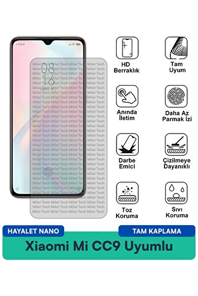 Milat Tech طبقة حماية شاشة Xiaomi Mi CC9 Hayalet Nano بدون فقاعات سهلة التركيب