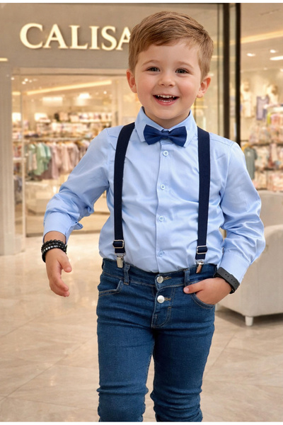 CALİSA Băiat Bretele Blugi Pantaloni Cămașă Papion Costum de sărbătoare Combi...