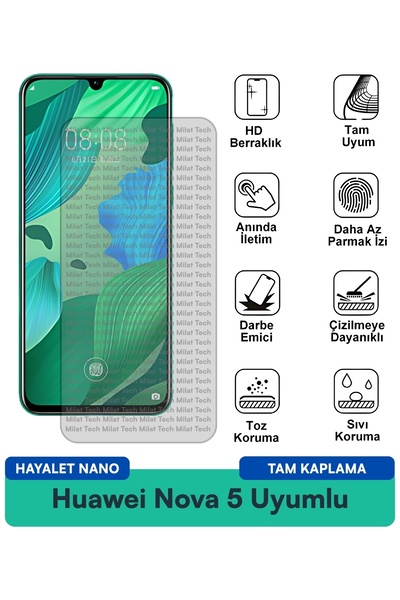 Milat Tech طبقة حماية للشاشة من هواوي نوفا 5 هايلايت نانو، ممتصة للصدمات ومقا...