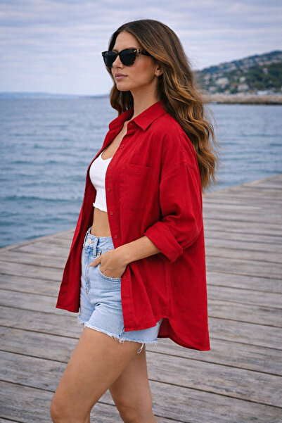 bb butik basic قميص كتان كبير الحجم مصنوع من القطن بنسبة 100% Bb-ku3435