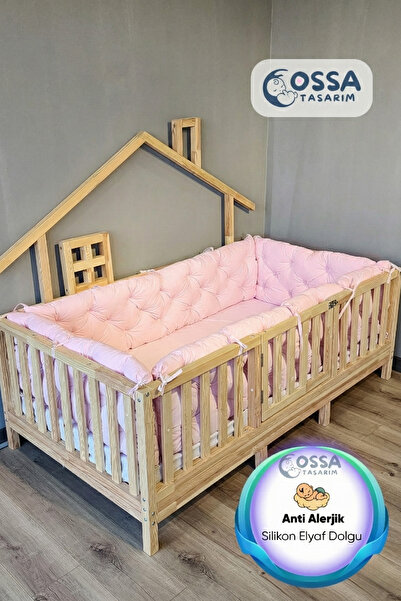 yasetex tasarım Montessori Yatak ve Beşik İçin 4 Kenar Koruma Seti Toz Pembe