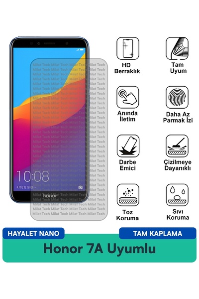 Milat Tech طبقة حماية للشاشة من Honor 7A Hayalet Nano تعمل باللمس بشكل مثالي
