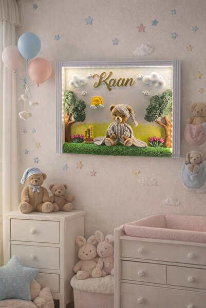 Pırıltılı Dizaynlar Uykucu Ayıcıklı Kapı Süsü Panosu