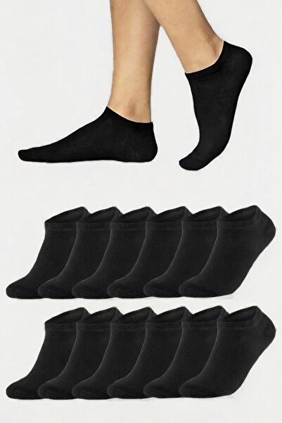medineticaret 12 Çift Siyah Pamuklu Unisex Patik Çorap | Terletmeyen Günlük Ç...