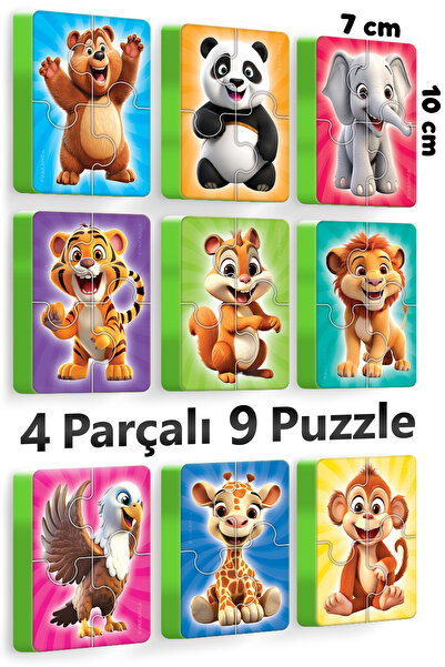 EVAKANCA 4 Parçalı 9 Adet Yaban Hayvanları Kalın Yapboz