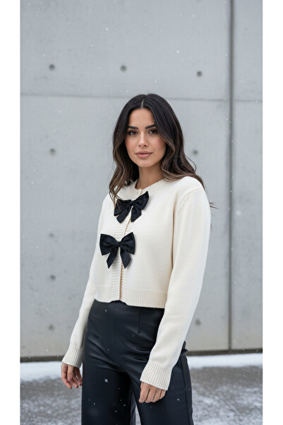 Curly Cardigan with Bone Bow Detail