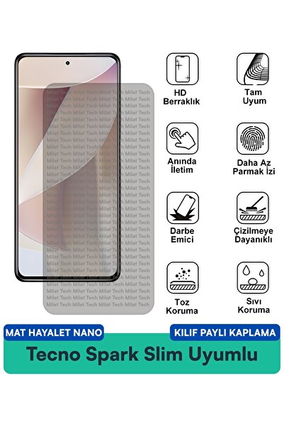 Milat Tech Tecno Spark Slim Mat Hayalet Nano Kılıf Uyumlu Ekran Koruma Filmi ...