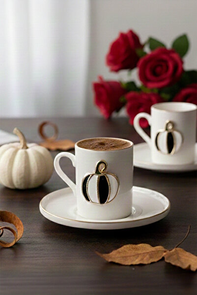 REGNA HOME Fine Living Black-White Pumpkin 4 Pieces Coffee Cup for 2 People