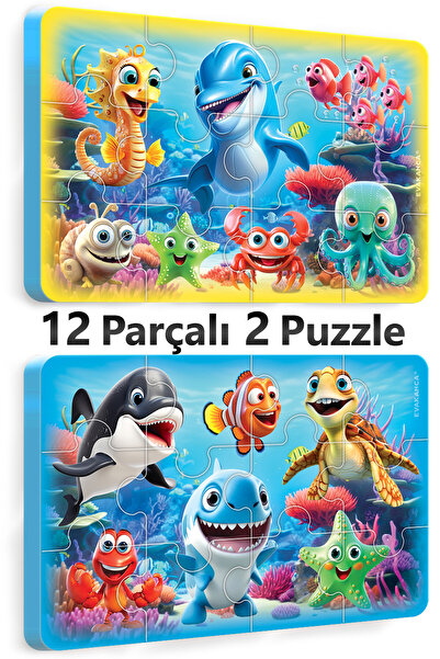 EVAKANCA 12 Parça Kalın EVA Puzzle Yapboz 2'li Deniz Hayvanları