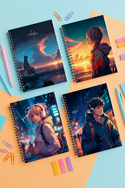 Notisyon A5 Spiralli Okul Defteri 120 Sayfa 4'lü Set, 2 Çizgili - 2 Kareli De...