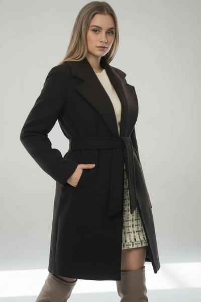 Pitti Kadın Kahverengi kuşaklı astarlı dizüstü Kaban 70477..