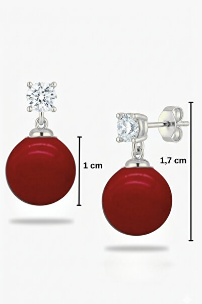 bymissmücevherat 925 Ayar Gümüş Işıltılı Mercan Taşlı Vidalı Küpe – 10 mm Mer...