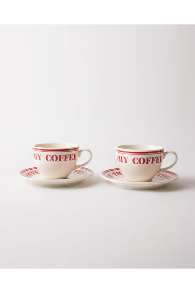 TUSE LIVING Therapy Yazılı 4 Parça 2 Kişilik Porselen Çay Kahve Fincan Takımı...