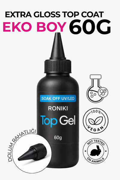 RONIKI Professional Extra Parlak Top MX501 Gel 60g – Fırçasız Dökme, Eko Boy