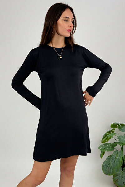 Betimoda Kadın Uzun Kol Bisiklet Yaka Penye Tunik Içlik Siyah