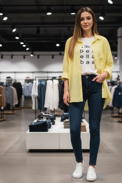 miremiran Oversize ön bağlamalı %100keten gömlek salaş kesimdir.SARI