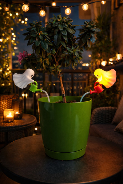 Atsutech Çiçek Sulayan Sevimli Hayalet Lamba - 3D Baskı Saksı Süsü - Pilli LE...