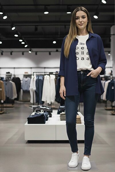 miremiran Oversize ön bağlamalı %100keten gömlek salaş kesimdir.LACİVERT