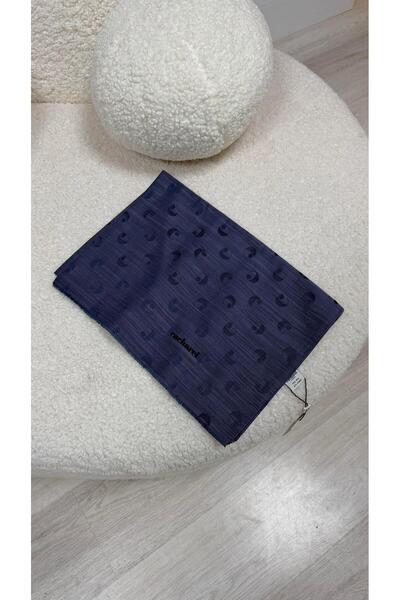 Cacharel B.Cacharel Logolu İpek Koton Jakar Etol Şal Kot Mavisi