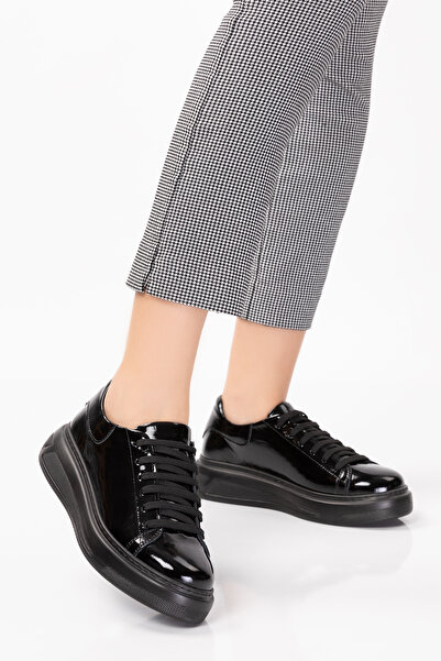 Dağlı حذاء رياضي نسائي من الجلد الأسود اللامع مصنوع من الجلد الطبيعي للاستخدا...