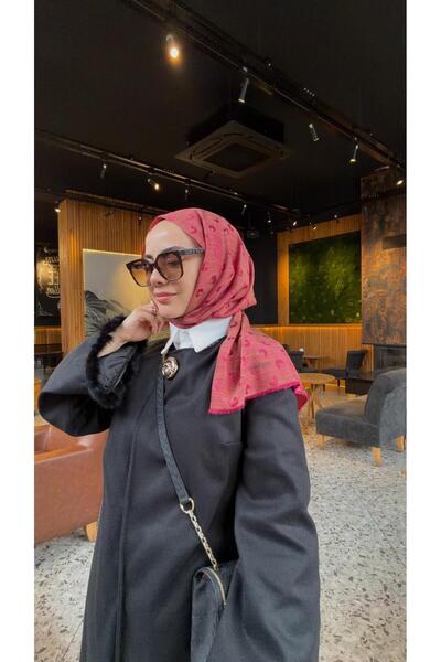 Cacharel B.Cacharel Logolu İpek Koton Jakar Etol Şal Fuşya