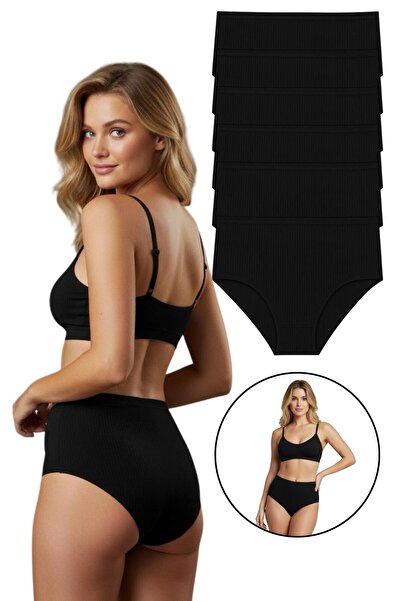 ExLove Σετ 6 γυναικεία βαμβακερά εσώρουχα με ψηλόμεσο κορδόνι-με υφή και άνετ...