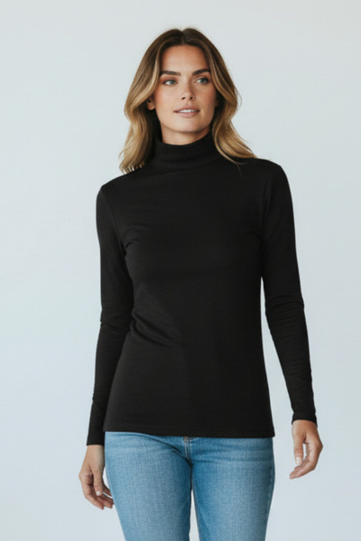 Betimoda Kadın Siyah Uzun Kollu Yarım Balıkçı Yaka Body